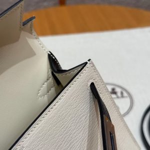 Hermes Kelly Mini 2 19 CM Bag Handmade In Chèvre Calfskin Leather Sliver Hardware 10 Craie 89 Noir - Image 17