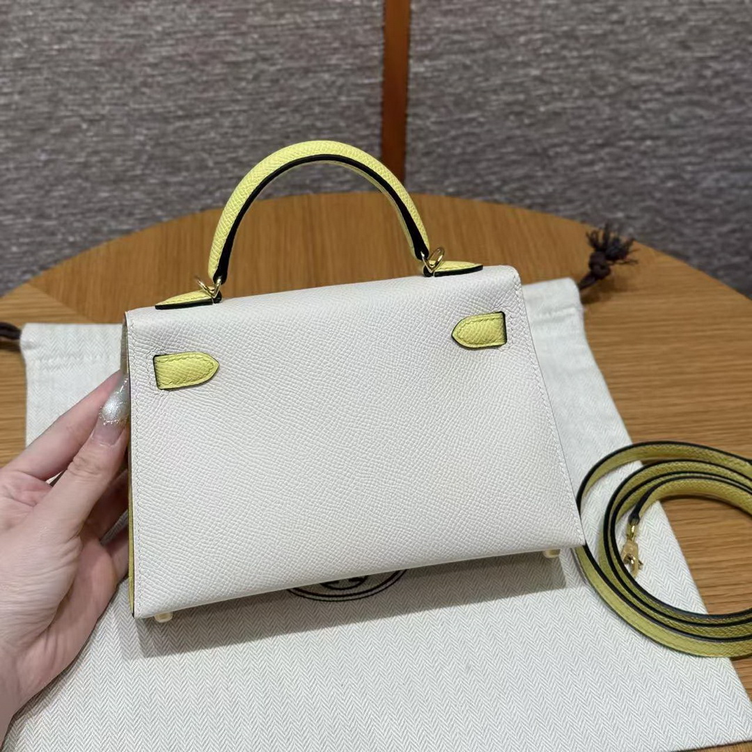 Hermes Kelly Mini 2 19 CM Bag Handmade In Epsom Calfskin Leather Gold Hardware 10 Craie 9R Lime - Image 2