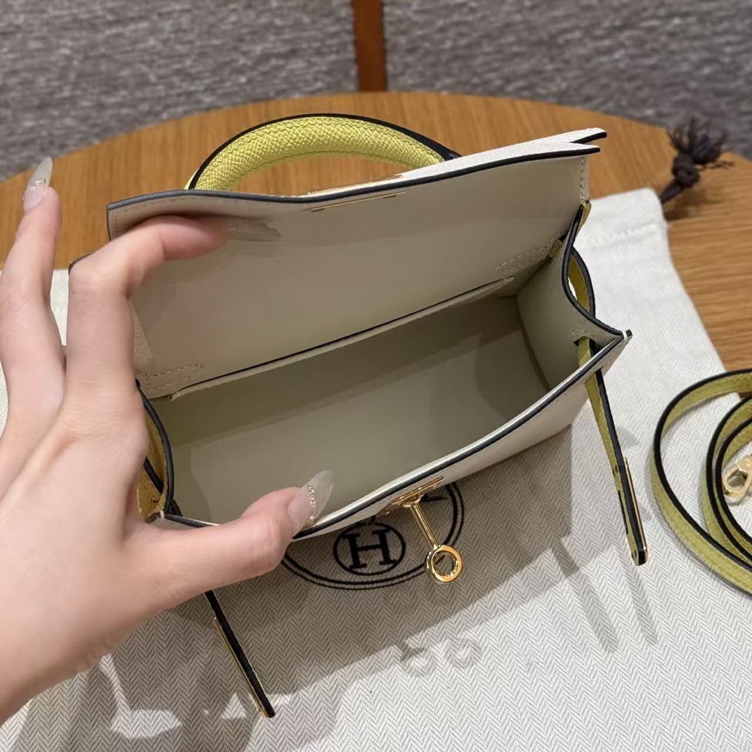 Hermes Kelly Mini 2 19 CM Bag Handmade In Epsom Calfskin Leather Gold Hardware 10 Craie 9R Lime - Image 18