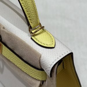 Hermes Kelly Mini 2 19 CM Bag Handmade In Epsom Calfskin Leather Gold Hardware 10 Craie 9R Lime - Image 14