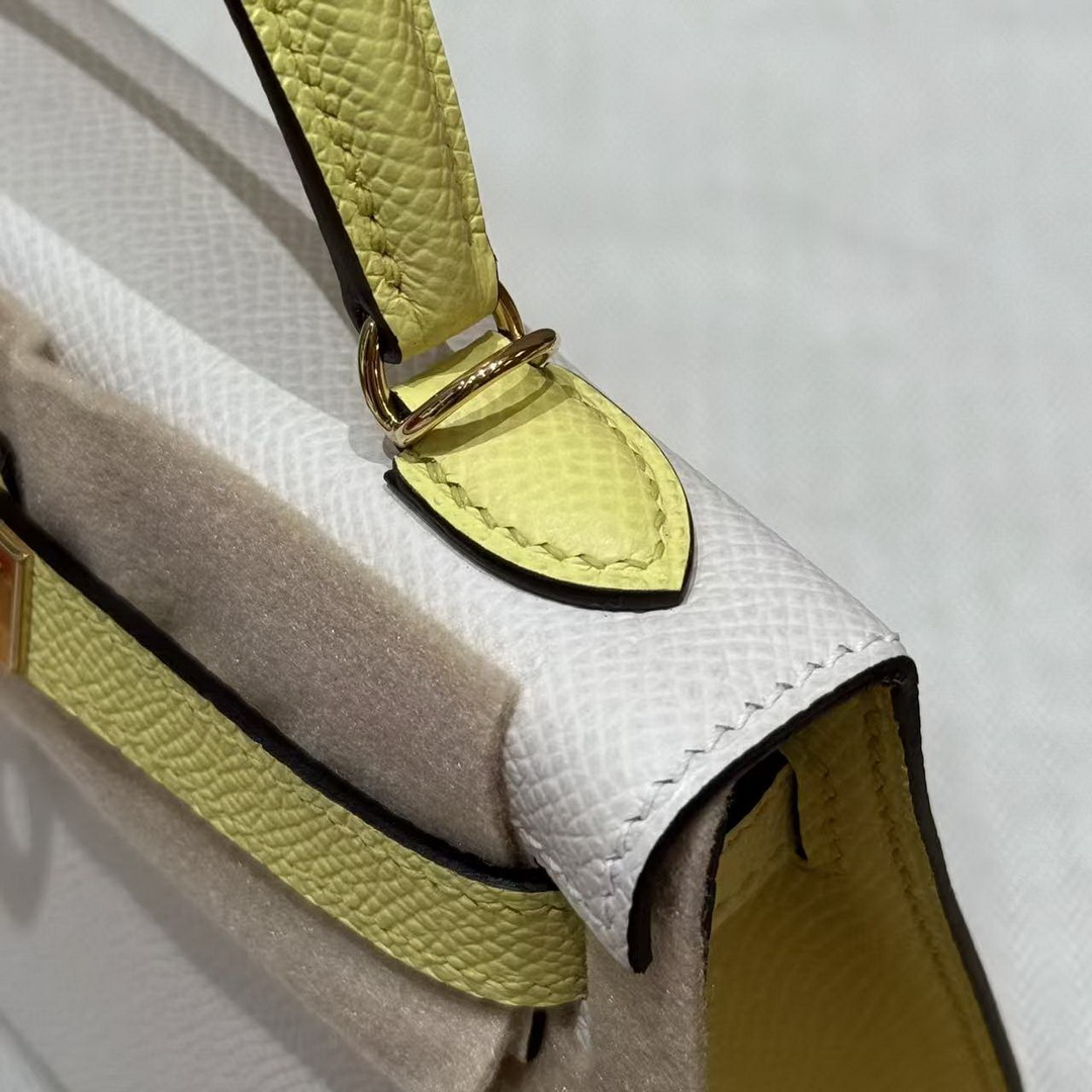 Hermes Kelly Mini 2 19 CM Bag Handmade In Epsom Calfskin Leather Gold Hardware 10 Craie 9R Lime - Image 14