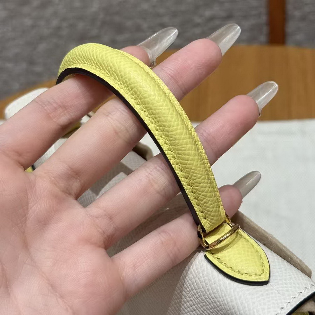 Hermes Kelly Mini 2 19 CM Bag Handmade In Epsom Calfskin Leather Gold Hardware 10 Craie 9R Lime - Image 12