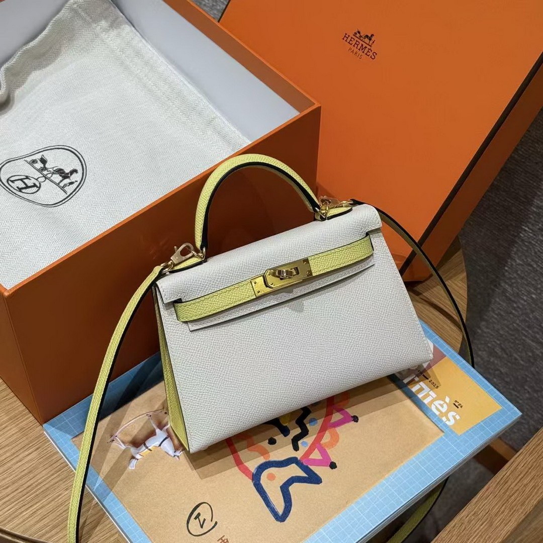Hermes Kelly Mini 2 19 CM Bag Handmade In Epsom Calfskin Leather Gold Hardware 10 Craie 9R Lime - Image 5