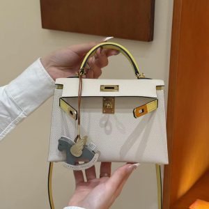 Hermes Kelly Mini 2 19 CM Bag Handmade In Epsom Calfskin Leather Gold Hardware 10 Craie 9R Lime - Image 3
