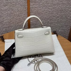 Hermes Kelly Mini 2 19 CM Bag Handmade In Matte Alligator Leather from Mississippi Silver Hardware 10 Craie - Image 2