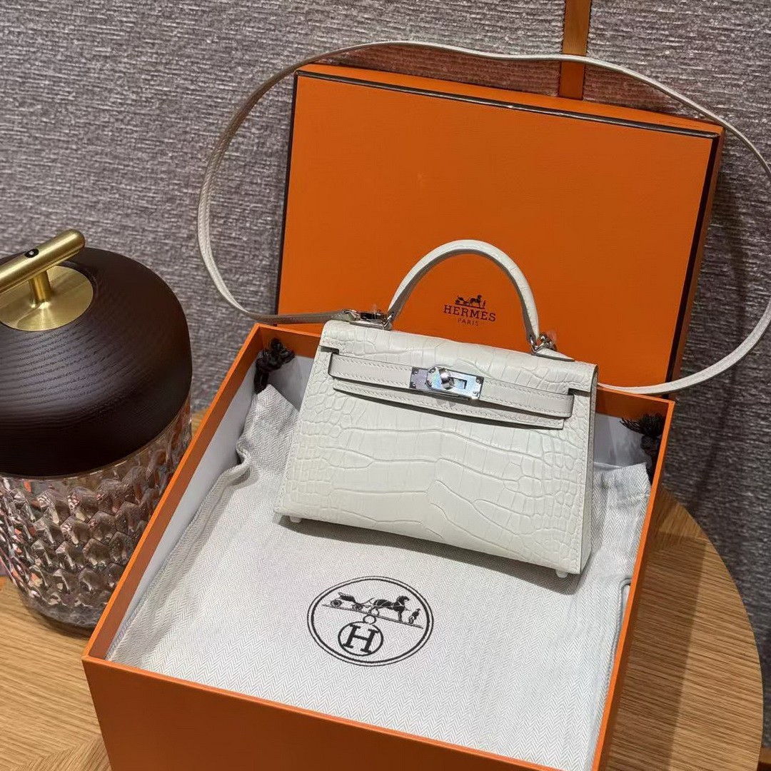Hermes Kelly Mini 2 19 CM Bag Handmade In Matte Alligator Leather from Mississippi Silver Hardware 10 Craie - Image 12