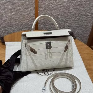 Hermes Kelly Mini 2 19 CM Bag Handmade In Matte Alligator Leather from Mississippi Silver Hardware 10 Craie - Image 11