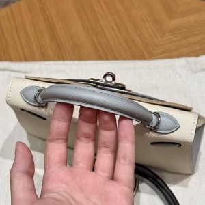 Hermes Kelly Mini 2 19 CM Bag Handmade In Epsom Calfskin Leather Silver Hardware 10 Craie J7 Blue Lin - Image 15