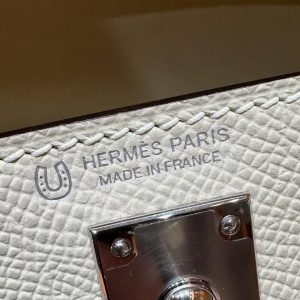 Hermes Kelly Mini 2 19 CM Bag Handmade In Epsom Calfskin Leather Silver Hardware 10 Craie J7 Blue Lin - Image 9