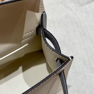 Hermes Kelly Mini 2 19 CM Bag Handmade In Epsom Calfskin Leather Silver Hardware 10 Craie J7 Blue Lin - Image 7