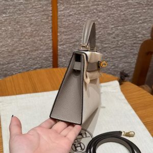 Hermes Kelly Mini 2 19 CM Bag Handmade In Epsom Calfskin Leather Gold Hardware 10 Craie M8 Gris Asphaite - Image 19