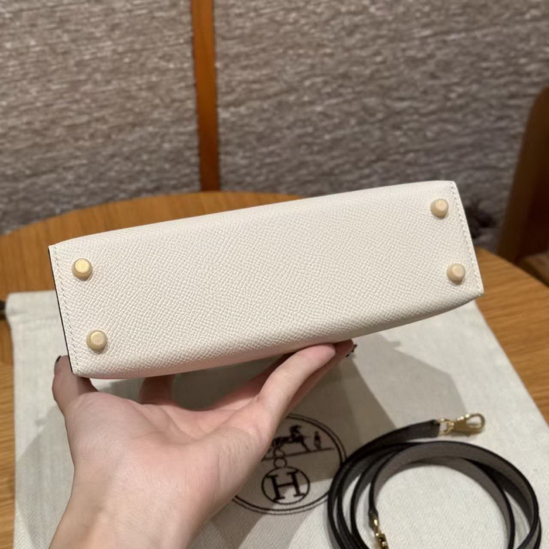 Hermes Kelly Mini 2 19 CM Bag Handmade In Epsom Calfskin Leather Gold Hardware 10 Craie M8 Gris Asphaite - Image 15