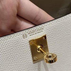 Hermes Kelly Mini 2 19 CM Bag Handmade In Epsom Calfskin Leather Gold Hardware 10 Craie M8 Gris Asphaite - Image 13