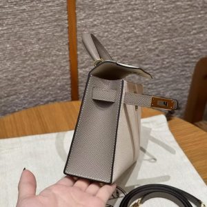 Hermes Kelly Mini 2 19 CM Bag Handmade In Epsom Calfskin Leather Gold Hardware 10 Craie M8 Gris Asphaite - Image 12