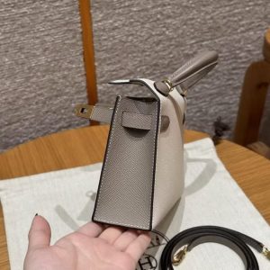 Hermes Kelly Mini 2 19 CM Bag Handmade In Epsom Calfskin Leather Gold Hardware 10 Craie M8 Gris Asphaite - Image 11