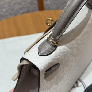 Hermes Kelly Mini 2 19 CM Bag Handmade In Epsom Calfskin Leather Gold Hardware 10 Craie M8 Gris Asphaite - Image 10