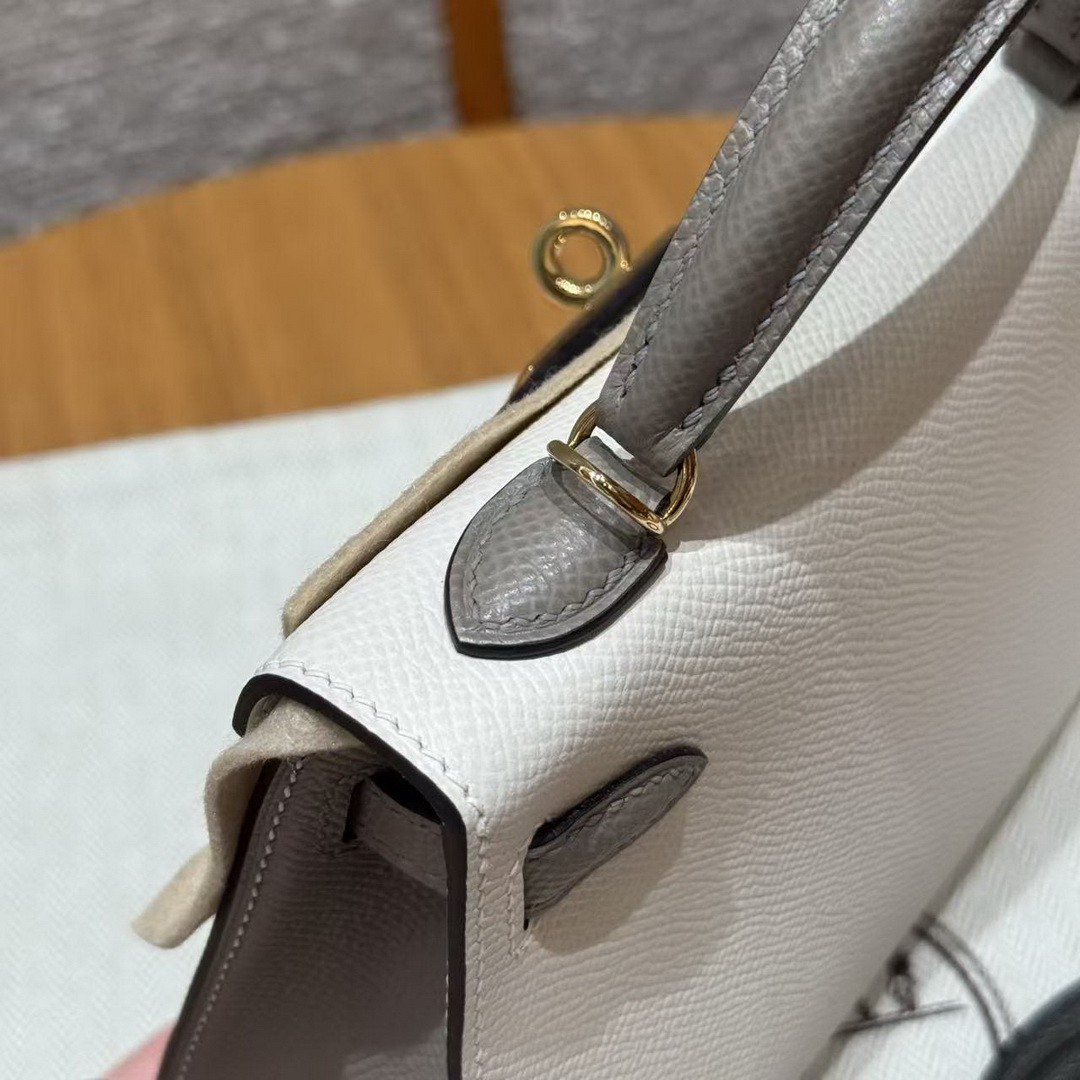 Hermes Kelly Mini 2 19 CM Bag Handmade In Epsom Calfskin Leather Gold Hardware 10 Craie M8 Gris Asphaite - Image 10