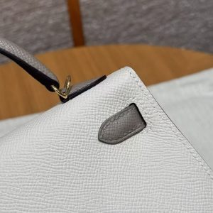 Hermes Kelly Mini 2 19 CM Bag Handmade In Epsom Calfskin Leather Gold Hardware 10 Craie M8 Gris Asphaite - Image 9
