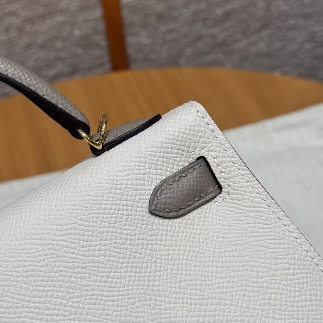 Hermes Kelly Mini 2 19 CM Bag Handmade In Epsom Calfskin Leather Gold Hardware 10 Craie M8 Gris Asphaite - Image 9