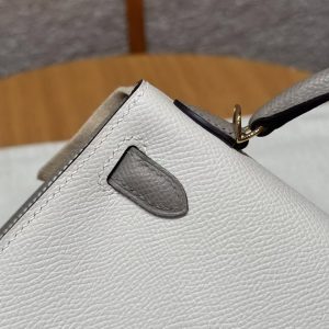 Hermes Kelly Mini 2 19 CM Bag Handmade In Epsom Calfskin Leather Gold Hardware 10 Craie M8 Gris Asphaite - Image 4