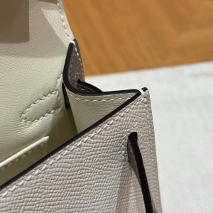 Hermes Kelly Mini 2 19 CM Bag Handmade In Epsom Calfskin Leather Gold Hardware 10 Craie M8 Gris Asphaite - Image 3