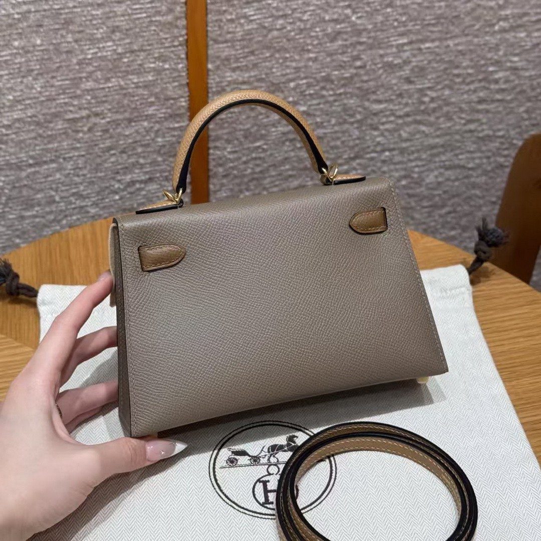 Hermes Kelly Mini 2 19 CM Bag Handmade In Epsom Calfskin Leather Gold Hardware 18 Etoupe 3G Alezan 4B Biscuit - Image 2