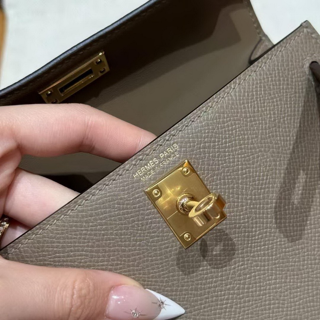 Hermes Kelly Mini 2 19 CM Bag Handmade In Epsom Calfskin Leather Gold Hardware 18 Etoupe 3G Alezan 4B Biscuit - Image 23