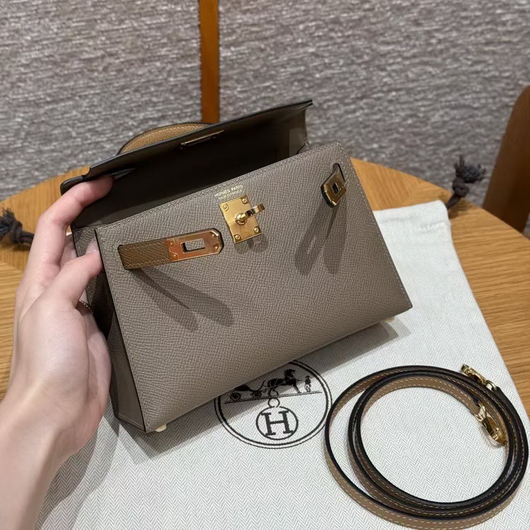 Hermes Kelly Mini 2 19 CM Bag Handmade In Epsom Calfskin Leather Gold Hardware 18 Etoupe 3G Alezan 4B Biscuit - Image 22