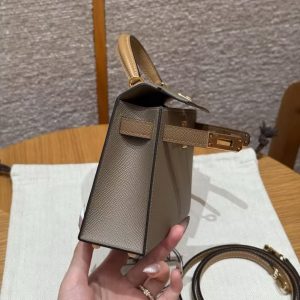 Hermes Kelly Mini 2 19 CM Bag Handmade In Epsom Calfskin Leather Gold Hardware 18 Etoupe 3G Alezan 4B Biscuit - Image 21