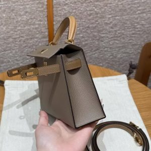 Hermes Kelly Mini 2 19 CM Bag Handmade In Epsom Calfskin Leather Gold Hardware 18 Etoupe 3G Alezan 4B Biscuit - Image 20
