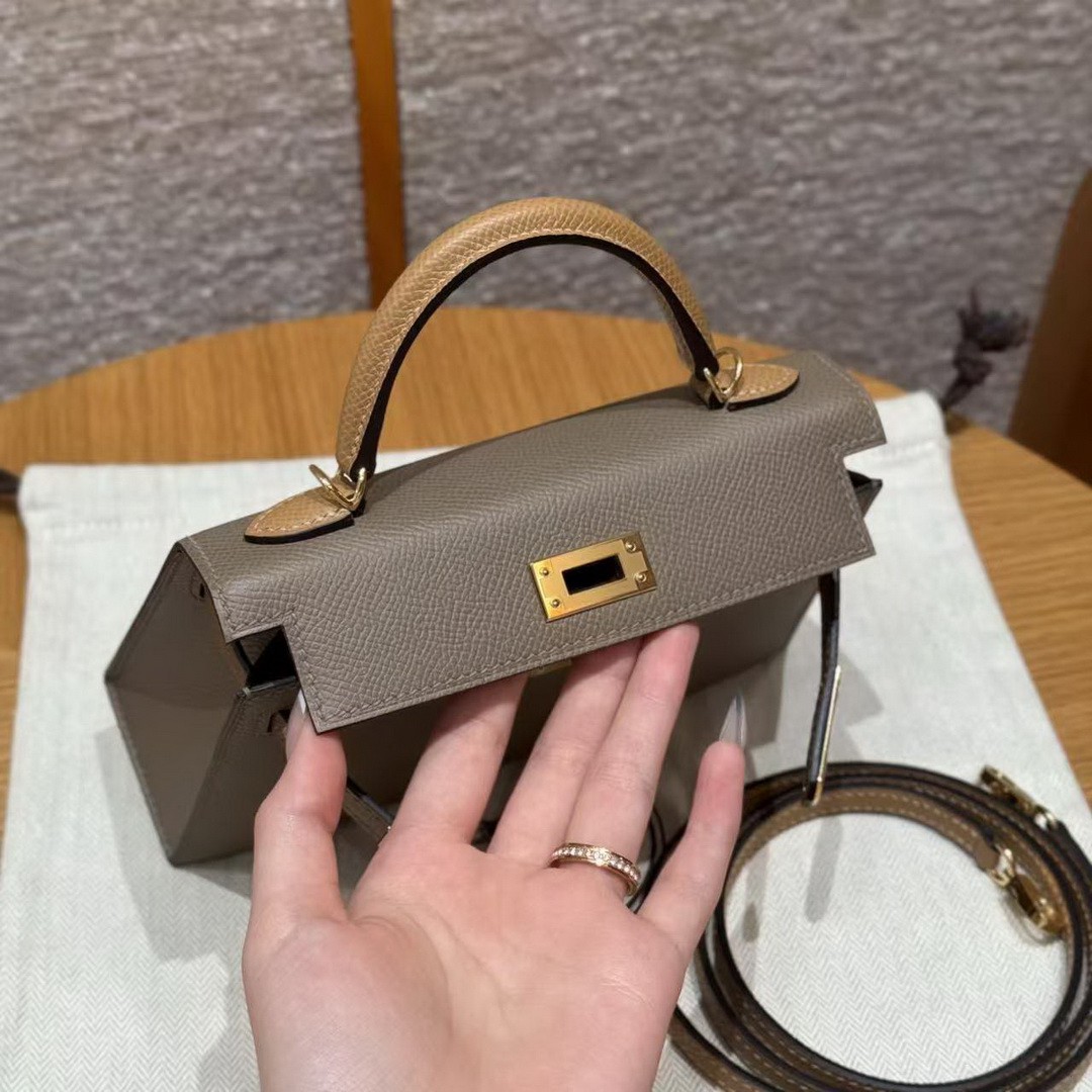 Hermes Kelly Mini 2 19 CM Bag Handmade In Epsom Calfskin Leather Gold Hardware 18 Etoupe 3G Alezan 4B Biscuit - Image 19