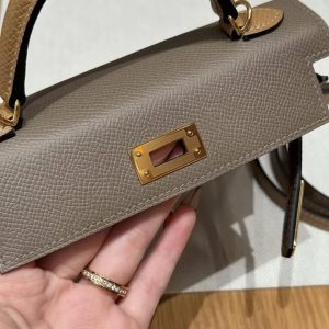 Hermes Kelly Mini 2 19 CM Bag Handmade In Epsom Calfskin Leather Gold Hardware 18 Etoupe 3G Alezan 4B Biscuit - Image 18