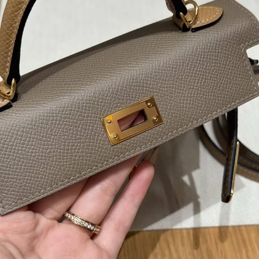 Hermes Kelly Mini 2 19 CM Bag Handmade In Epsom Calfskin Leather Gold Hardware 18 Etoupe 3G Alezan 4B Biscuit - Image 18