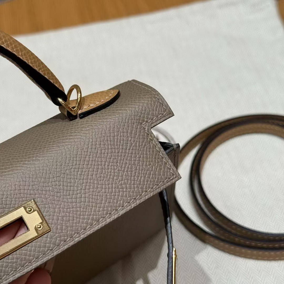 Hermes Kelly Mini 2 19 CM Bag Handmade In Epsom Calfskin Leather Gold Hardware 18 Etoupe 3G Alezan 4B Biscuit - Image 17