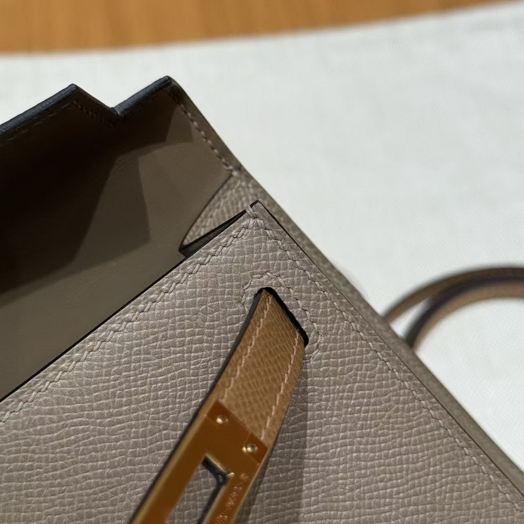 Hermes Kelly Mini 2 19 CM Bag Handmade In Epsom Calfskin Leather Gold Hardware 18 Etoupe 3G Alezan 4B Biscuit - Image 16
