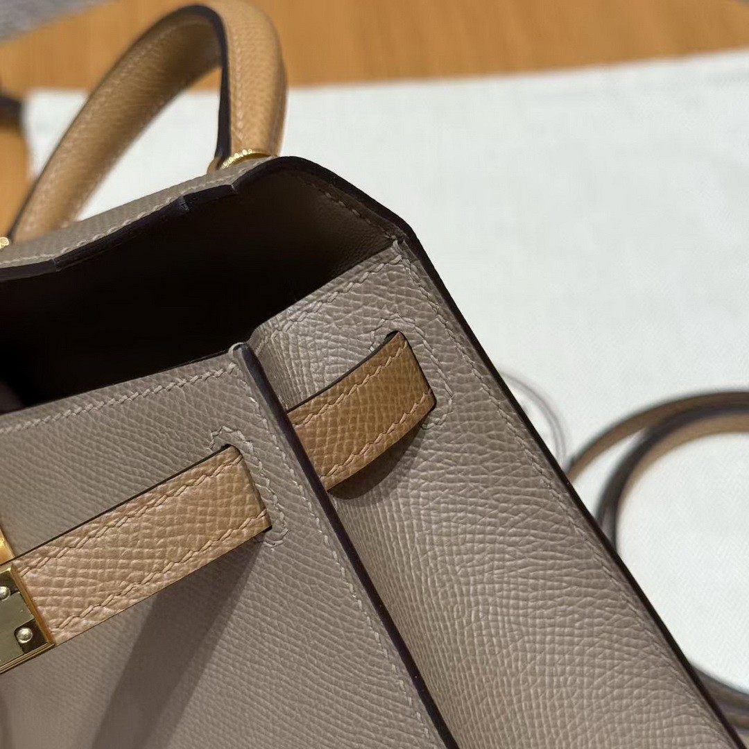Hermes Kelly Mini 2 19 CM Bag Handmade In Epsom Calfskin Leather Gold Hardware 18 Etoupe 3G Alezan 4B Biscuit - Image 15