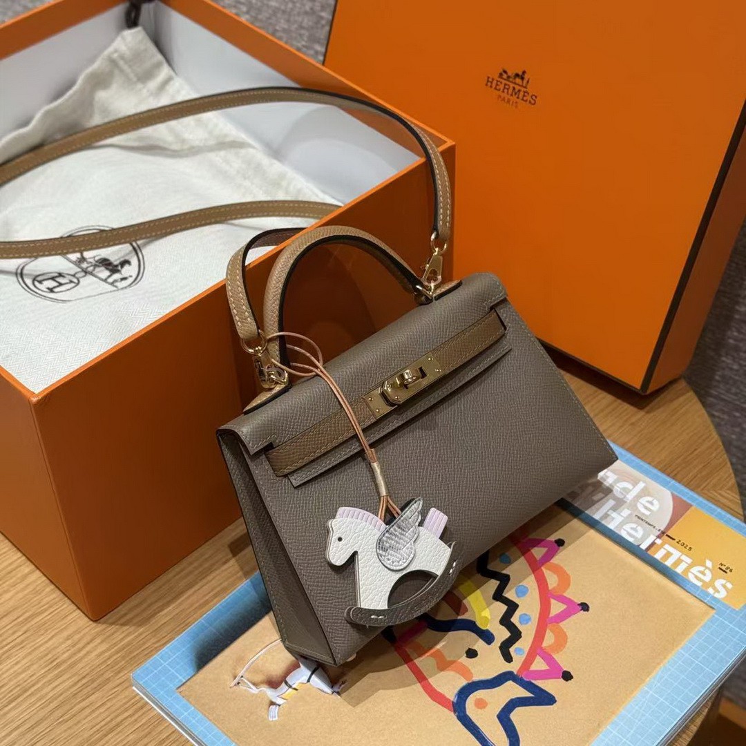 Hermes Kelly Mini 2 19 CM Bag Handmade In Epsom Calfskin Leather Gold Hardware 18 Etoupe 3G Alezan 4B Biscuit - Image 12