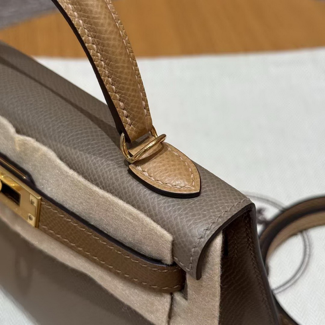 Hermes Kelly Mini 2 19 CM Bag Handmade In Epsom Calfskin Leather Gold Hardware 18 Etoupe 3G Alezan 4B Biscuit - Image 11