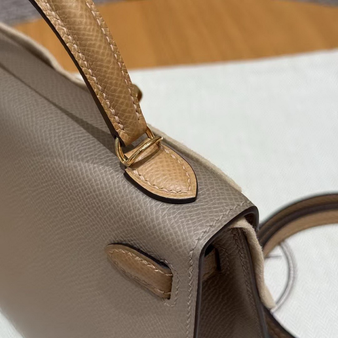 Hermes Kelly Mini 2 19 CM Bag Handmade In Epsom Calfskin Leather Gold Hardware 18 Etoupe 3G Alezan 4B Biscuit - Image 10