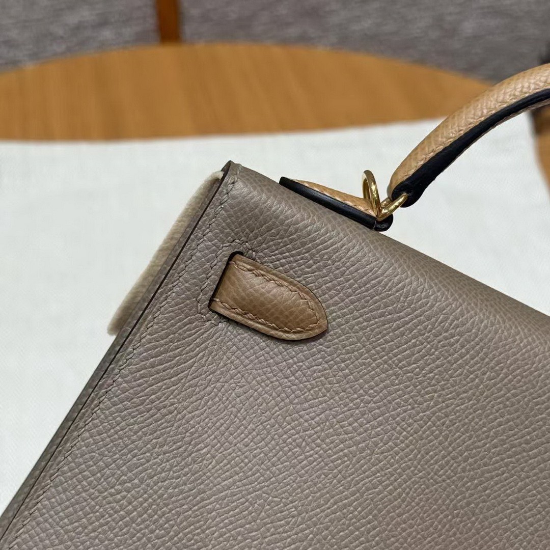 Hermes Kelly Mini 2 19 CM Bag Handmade In Epsom Calfskin Leather Gold Hardware 18 Etoupe 3G Alezan 4B Biscuit - Image 7