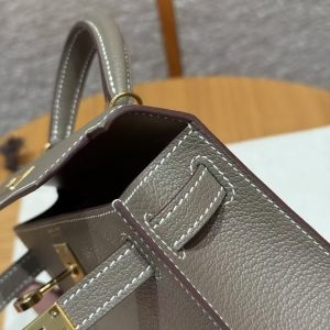 Hermes Kelly Mini 2 19 CM Bag Handmade In Chèvre Calfskin Leather Gold Hardware 18 Etoupe - Image 13