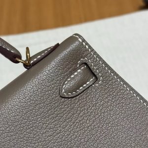 Hermes Kelly Mini 2 19 CM Bag Handmade In Chèvre Calfskin Leather Gold Hardware 18 Etoupe - Image 8