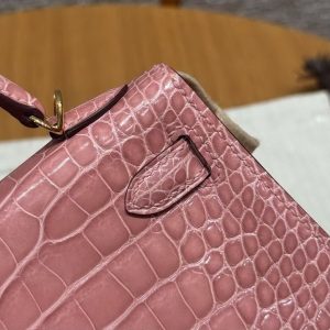 Hermes Kelly Mini 2 19 CM Bag Handmade In Bright American Alligator Leather Gold Hardware 1Q Rose Confetti - Image 17