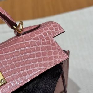 Hermes Kelly Mini 2 19 CM Bag Handmade In Bright American Alligator Leather Gold Hardware 1Q Rose Confetti - Image 14
