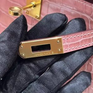 Hermes Kelly Mini 2 19 CM Bag Handmade In Bright American Alligator Leather Gold Hardware 1Q Rose Confetti - Image 11