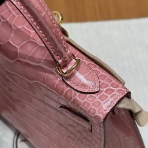 Hermes Kelly Mini 2 19 CM Bag Handmade In Bright American Alligator Leather Gold Hardware 1Q Rose Confetti - Image 8