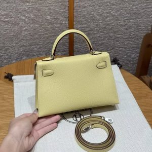 Hermes Kelly Mini 2 19 CM Bag Handmade In Epsom Calfskin Leather Silver Hardware 1Z Jaune Poussin - Image 2