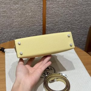 Hermes Kelly Mini 2 19 CM Bag Handmade In Epsom Calfskin Leather Silver Hardware 1Z Jaune Poussin - Image 17