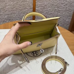 Hermes Kelly Mini 2 19 CM Bag Handmade In Epsom Calfskin Leather Silver Hardware 1Z Jaune Poussin - Image 16