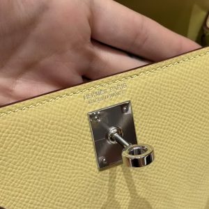 Hermes Kelly Mini 2 19 CM Bag Handmade In Epsom Calfskin Leather Silver Hardware 1Z Jaune Poussin - Image 15